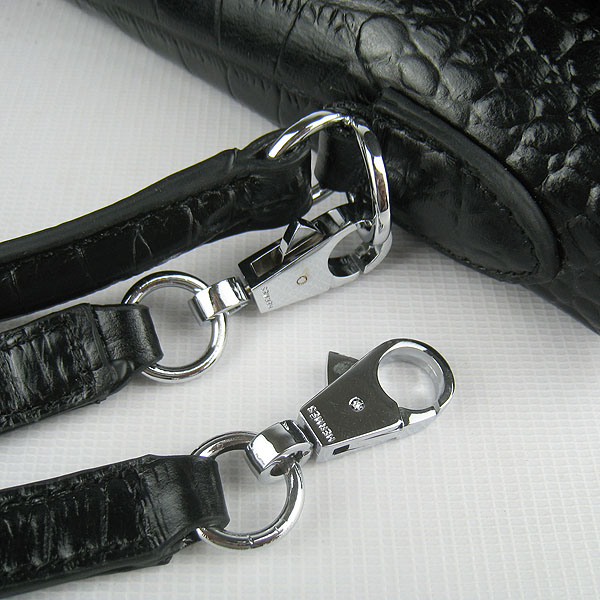7A Replica Hermes Kelly 32cm Crocodile Veins Leather Bag Black 6108